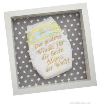 Goldene Windel im Rahmen Oma